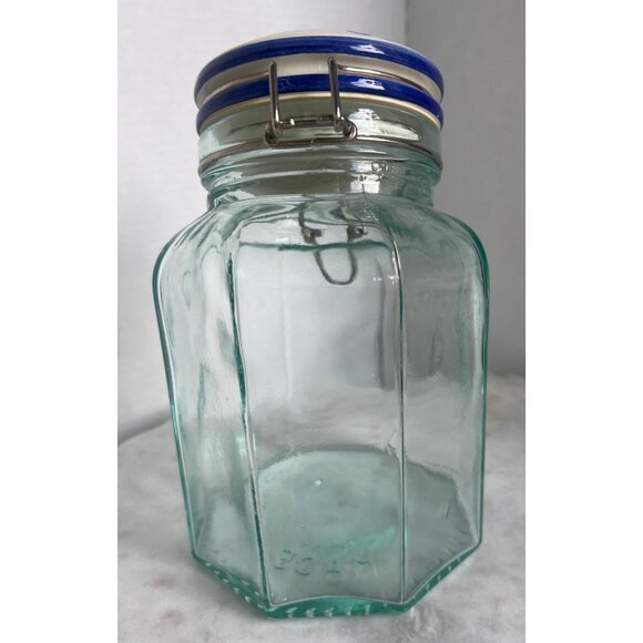 Hexagon Glass Storage Jar Made in Italy Fruit-Patterned Ceramic Hinged Lid - Picture 3 of 9